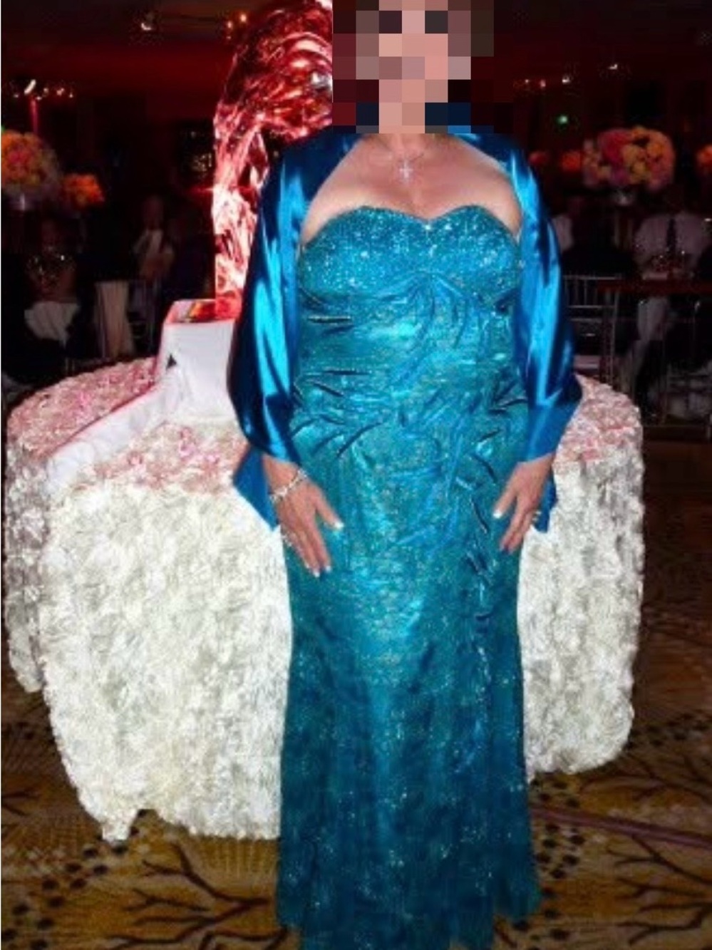 Jovani Teal Strapless Evening Gown